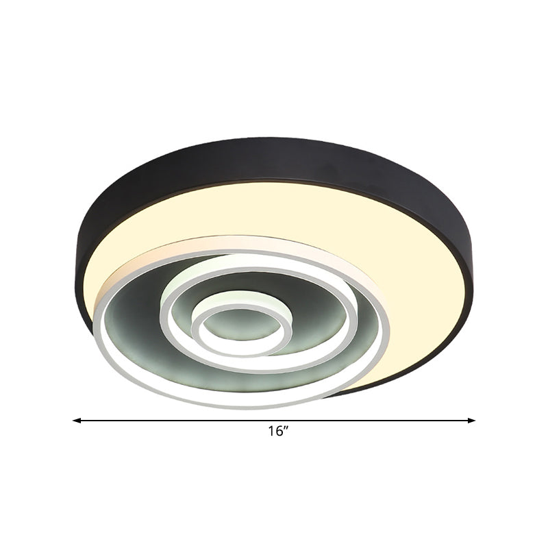 Led Bedroom Flush Mount Lamp with Circle Ring Acrylic Shade Modernist Black Flush Mount Ceiling Light Fixture in White/Warm Light, 16"/19.5" Wide Clearhalo 'Ceiling Lights' 'Close To Ceiling Lights' 'Close to ceiling' 'Flush mount' Lighting' 229848