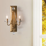 Silver/Gold Candle Wall Lighting Rustic Metal 2 Lights Indoor Sconce Lamp with Clear Crystal Drop Clearhalo 'Wall Lamps & Sconces' 'Wall Lights' Lighting' 229864