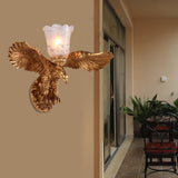 1 Light Metal Wall Lamp Rustic Bronze Eagle Indoor Sconce Light Fixture with Flared Frosted Glass Shade Clearhalo 'Wall Lamps & Sconces' 'Wall Lights' Lighting' 229884