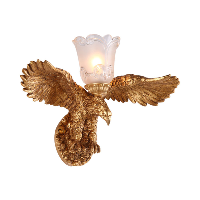 1 Light Metal Wall Lamp Rustic Bronze Eagle Indoor Sconce Light Fixture with Flared Frosted Glass Shade Clearhalo 'Wall Lamps & Sconces' 'Wall Lights' Lighting' 229885