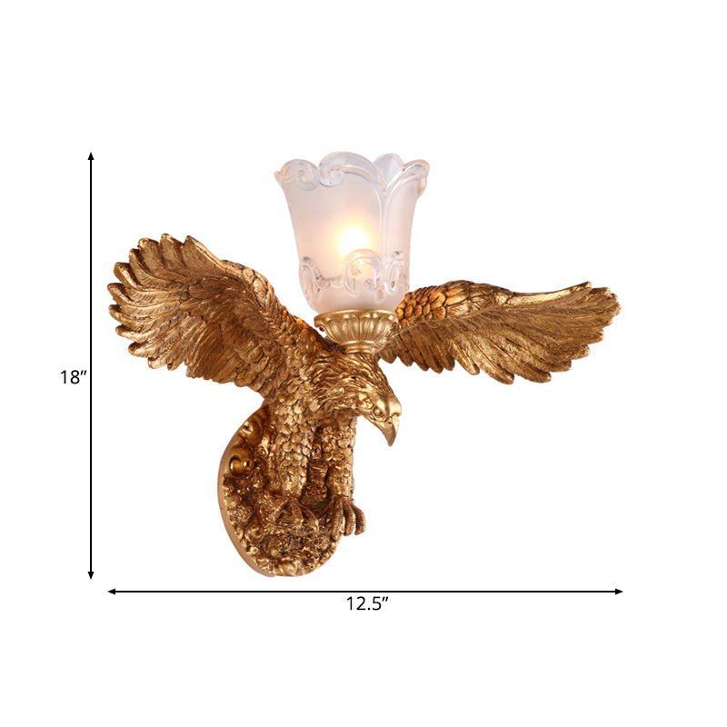 1 Light Metal Wall Lamp Rustic Bronze Eagle Indoor Sconce Light Fixture with Flared Frosted Glass Shade Clearhalo 'Wall Lamps & Sconces' 'Wall Lights' Lighting' 229886