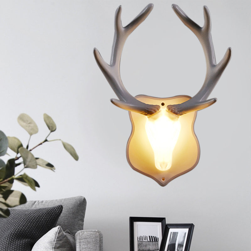 Resin White/Blue Sconce Light Fixture Deer LED Rustic Wall Mounted Lighting in Black/White for Living Room Clearhalo 'Wall Lamps & Sconces' 'Wall Lights' Lighting' 229893