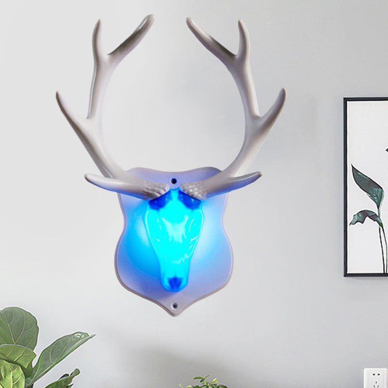 Resin White/Blue Sconce Light Fixture Deer LED Rustic Wall Mounted Lighting in Black/White for Living Room Blue White Clearhalo 'Wall Lamps & Sconces' 'Wall Lights' Lighting' 229896