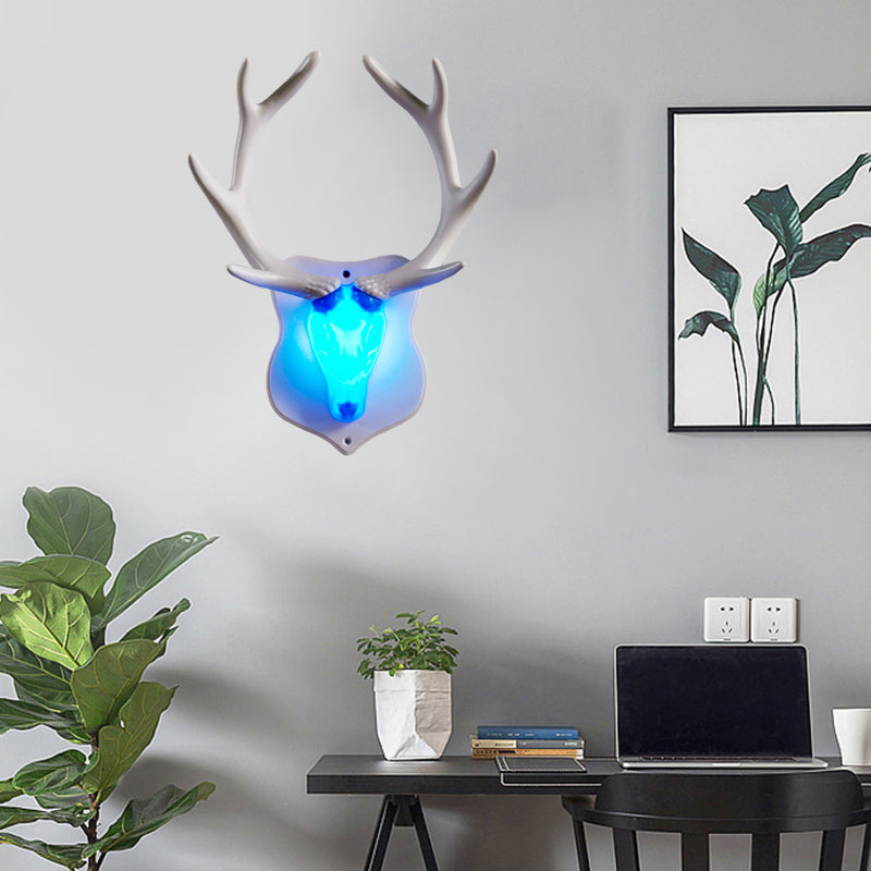 Resin White/Blue Sconce Light Fixture Deer LED Rustic Wall Mounted Lighting in Black/White for Living Room Clearhalo 'Wall Lamps & Sconces' 'Wall Lights' Lighting' 229897