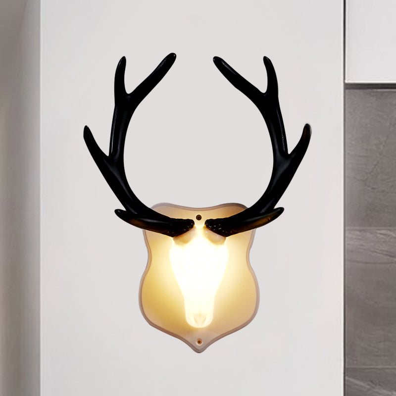 Resin White/Blue Sconce Light Fixture Deer LED Rustic Wall Mounted Lighting in Black/White for Living Room White Black Clearhalo 'Wall Lamps & Sconces' 'Wall Lights' Lighting' 229899