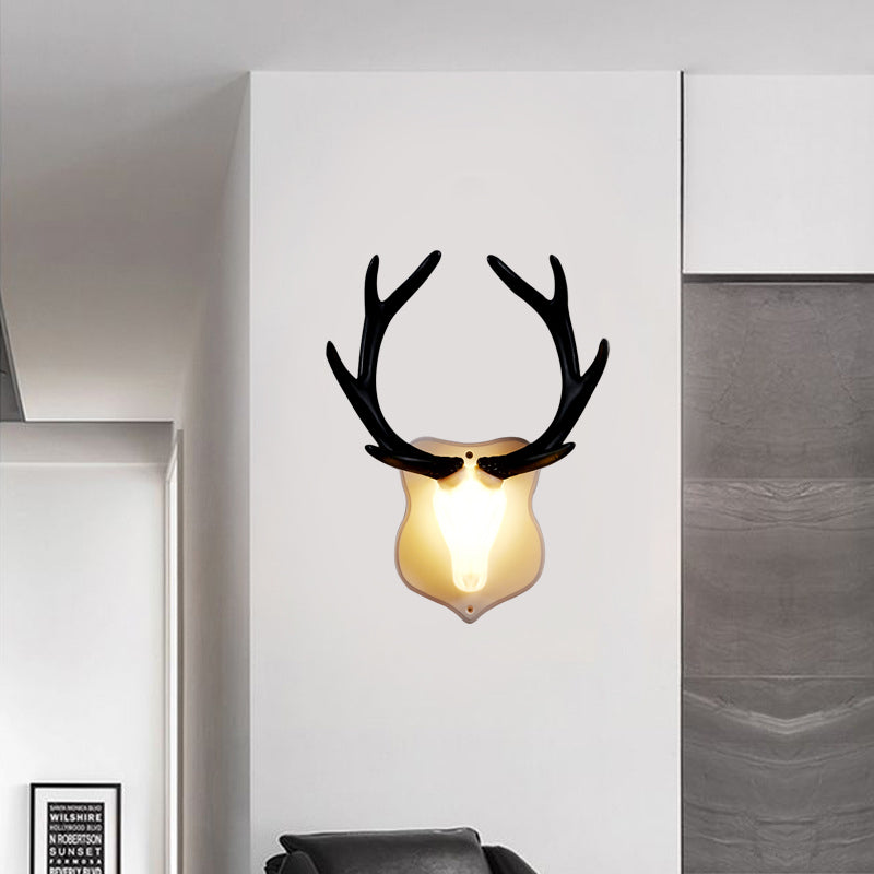 Resin White/Blue Sconce Light Fixture Deer LED Rustic Wall Mounted Lighting in Black/White for Living Room Clearhalo 'Wall Lamps & Sconces' 'Wall Lights' Lighting' 229900