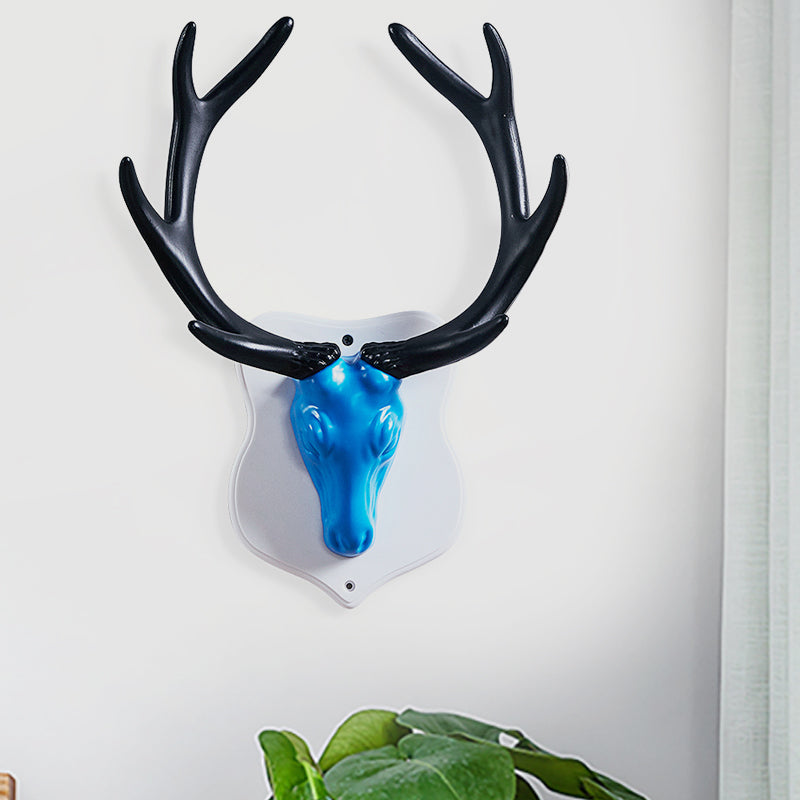 Resin White/Blue Sconce Light Fixture Deer LED Rustic Wall Mounted Lighting in Black/White for Living Room Blue Black Clearhalo 'Wall Lamps & Sconces' 'Wall Lights' Lighting' 229902