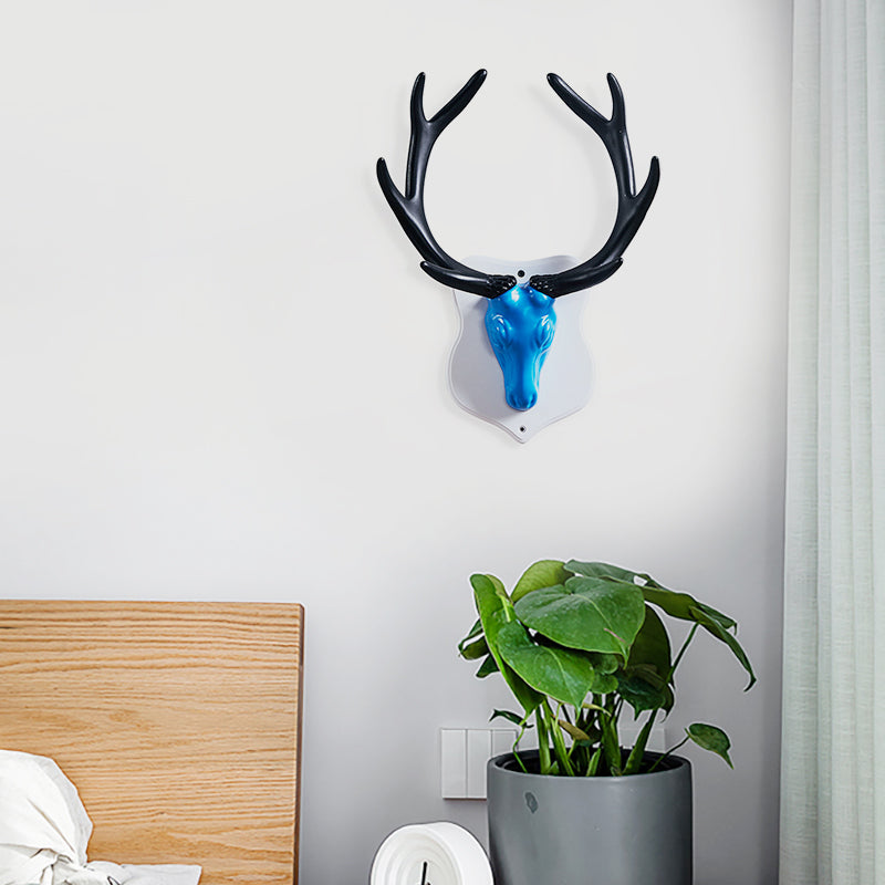 Resin White/Blue Sconce Light Fixture Deer LED Rustic Wall Mounted Lighting in Black/White for Living Room Clearhalo 'Wall Lamps & Sconces' 'Wall Lights' Lighting' 229903