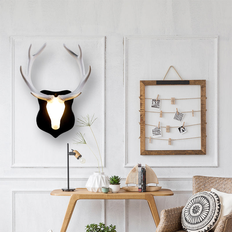 LED Deer Wall Lamp Country White/Blue Resin Sconce Light Fixture for Living Room with White/Black Antler White White Clearhalo 'Wall Lamps & Sconces' 'Wall Lights' Lighting' 229906