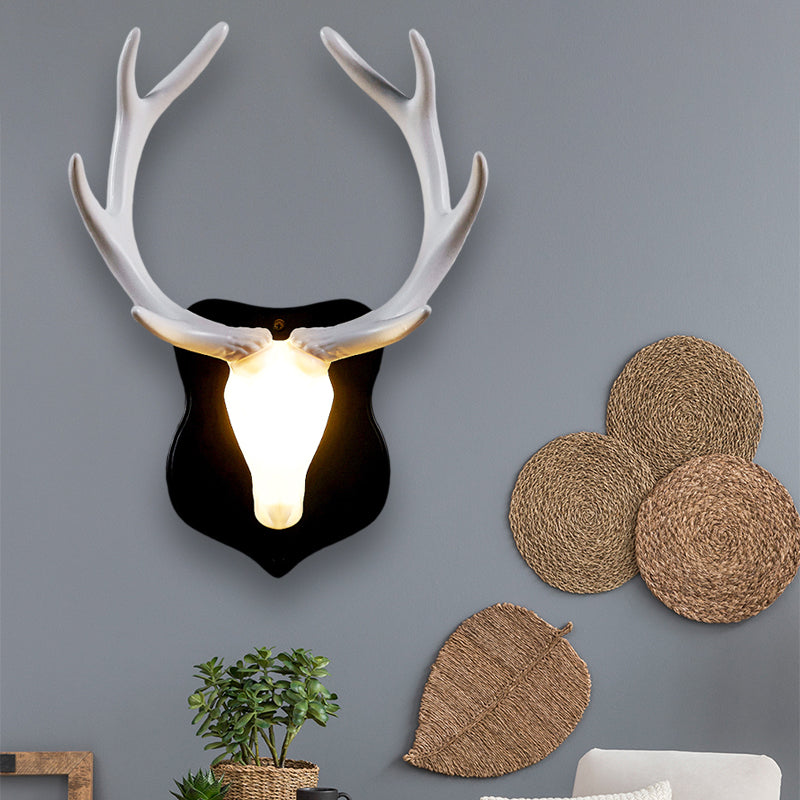 LED Deer Wall Lamp Country White/Blue Resin Sconce Light Fixture for Living Room with White/Black Antler Clearhalo 'Wall Lamps & Sconces' 'Wall Lights' Lighting' 229907