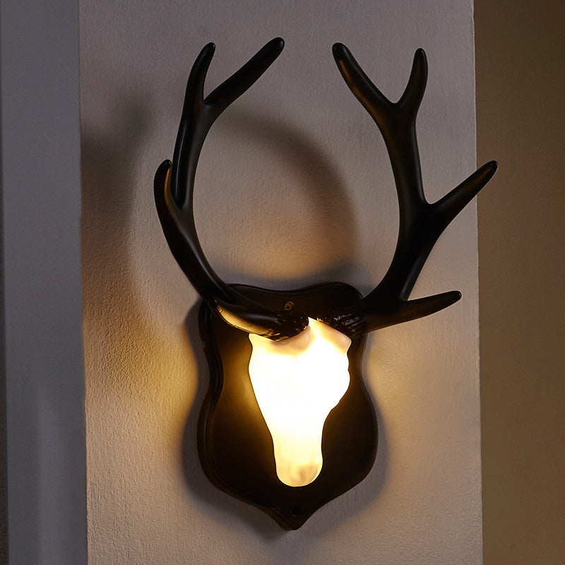 LED Deer Wall Lamp Country White/Blue Resin Sconce Light Fixture for Living Room with White/Black Antler White Black Clearhalo 'Wall Lamps & Sconces' 'Wall Lights' Lighting' 229909