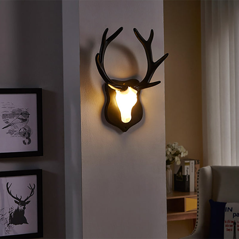 LED Deer Wall Lamp Country White/Blue Resin Sconce Light Fixture for Living Room with White/Black Antler Clearhalo 'Wall Lamps & Sconces' 'Wall Lights' Lighting' 229910