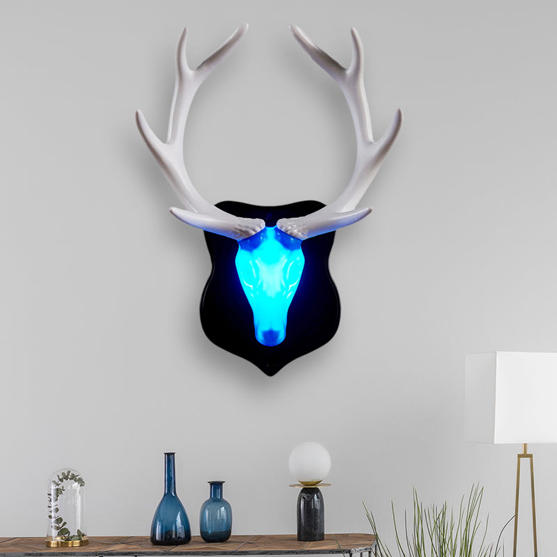 LED Deer Wall Lamp Country White/Blue Resin Sconce Light Fixture for Living Room with White/Black Antler Blue White Clearhalo 'Wall Lamps & Sconces' 'Wall Lights' Lighting' 229912