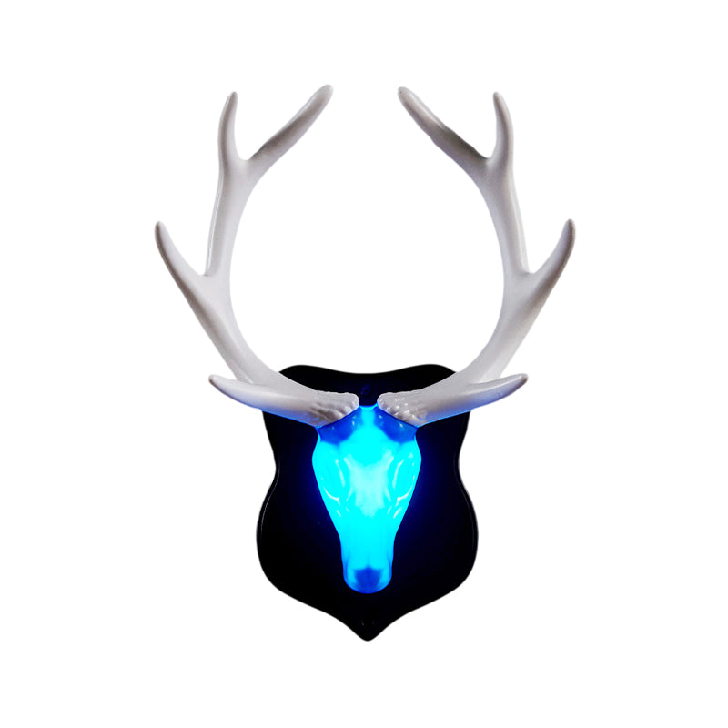 LED Deer Wall Lamp Country White/Blue Resin Sconce Light Fixture for Living Room with White/Black Antler Clearhalo 'Wall Lamps & Sconces' 'Wall Lights' Lighting' 229914