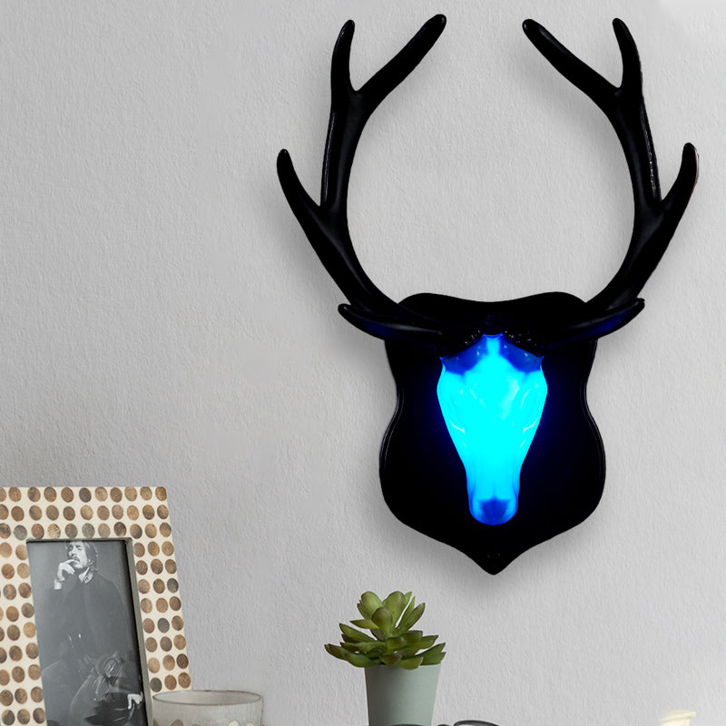 LED Deer Wall Lamp Country White/Blue Resin Sconce Light Fixture for Living Room with White/Black Antler Blue Black Clearhalo 'Wall Lamps & Sconces' 'Wall Lights' Lighting' 229915