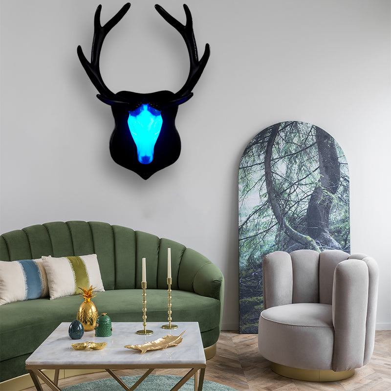 LED Deer Wall Lamp Country White/Blue Resin Sconce Light Fixture for Living Room with White/Black Antler Clearhalo 'Wall Lamps & Sconces' 'Wall Lights' Lighting' 229916