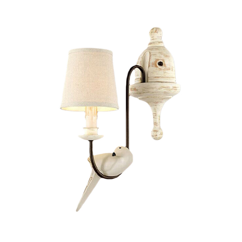 Tapered Bedroom Wall Lamp Country Metal 1/2 Light White Sconce Light Fixture with Bird Accents Clearhalo 'Wall Lamps & Sconces' 'Wall Lights' Lighting' 229964