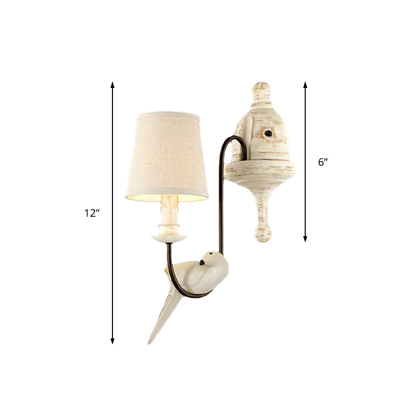 Tapered Bedroom Wall Lamp Country Metal 1/2 Light White Sconce Light Fixture with Bird Accents Clearhalo 'Wall Lamps & Sconces' 'Wall Lights' Lighting' 229965