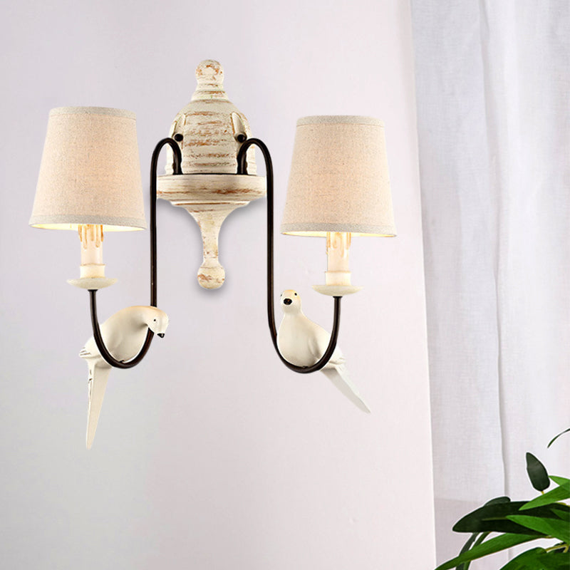 Tapered Bedroom Wall Lamp Country Metal 1/2 Light White Sconce Light Fixture with Bird Accents 2.0 White Clearhalo 'Wall Lamps & Sconces' 'Wall Lights' Lighting' 229966