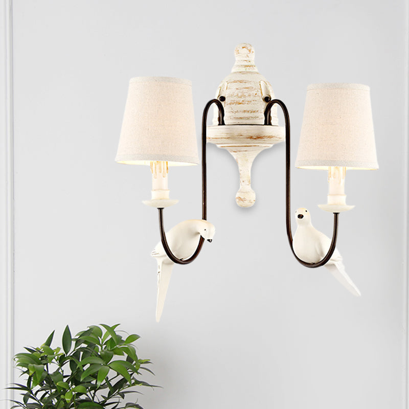 Tapered Bedroom Wall Lamp Country Metal 1/2 Light White Sconce Light Fixture with Bird Accents Clearhalo 'Wall Lamps & Sconces' 'Wall Lights' Lighting' 229967