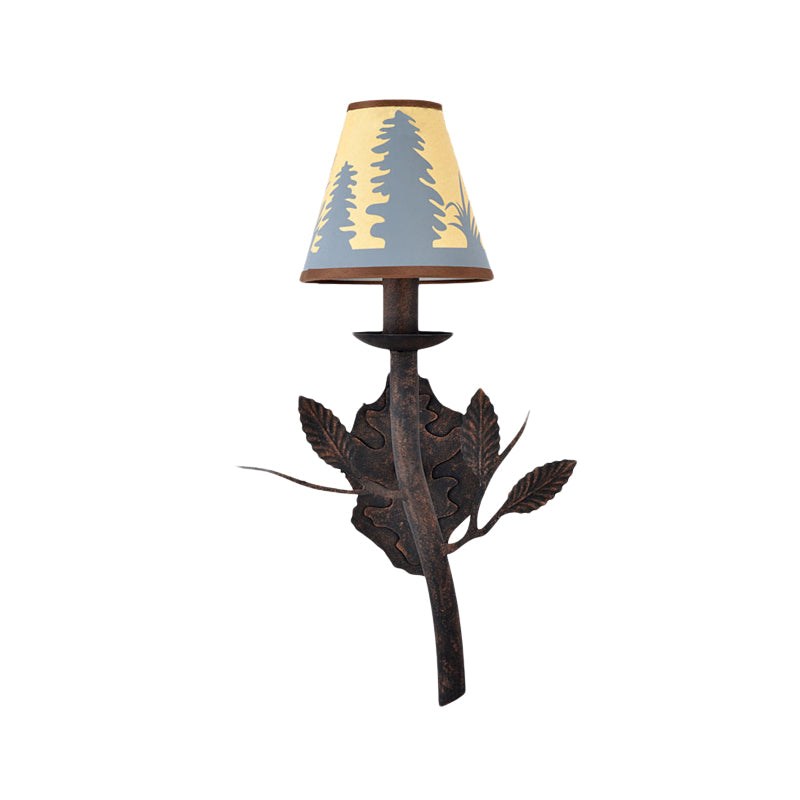 Metal Rust Sconce Lamp Torch 1-Light Country Wall Mounted Lighting with Yellow Fabric Shade Clearhalo 'Wall Lamps & Sconces' 'Wall Lights' Lighting' 229978