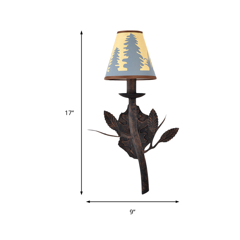 Metal Rust Sconce Lamp Torch 1-Light Country Wall Mounted Lighting with Yellow Fabric Shade Clearhalo 'Wall Lamps & Sconces' 'Wall Lights' Lighting' 229979