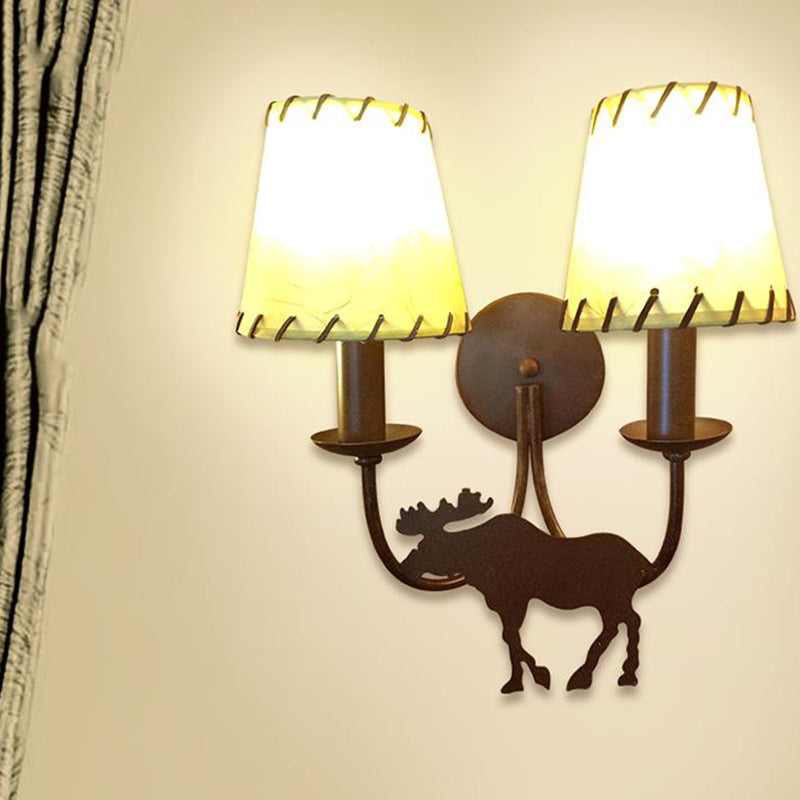 Tapered Metal Sconce Lighting Country 2-Light Living Room Wall Mounted Lamp in Rust with Deer Clearhalo 'Wall Lamps & Sconces' 'Wall Lights' Lighting' 229984