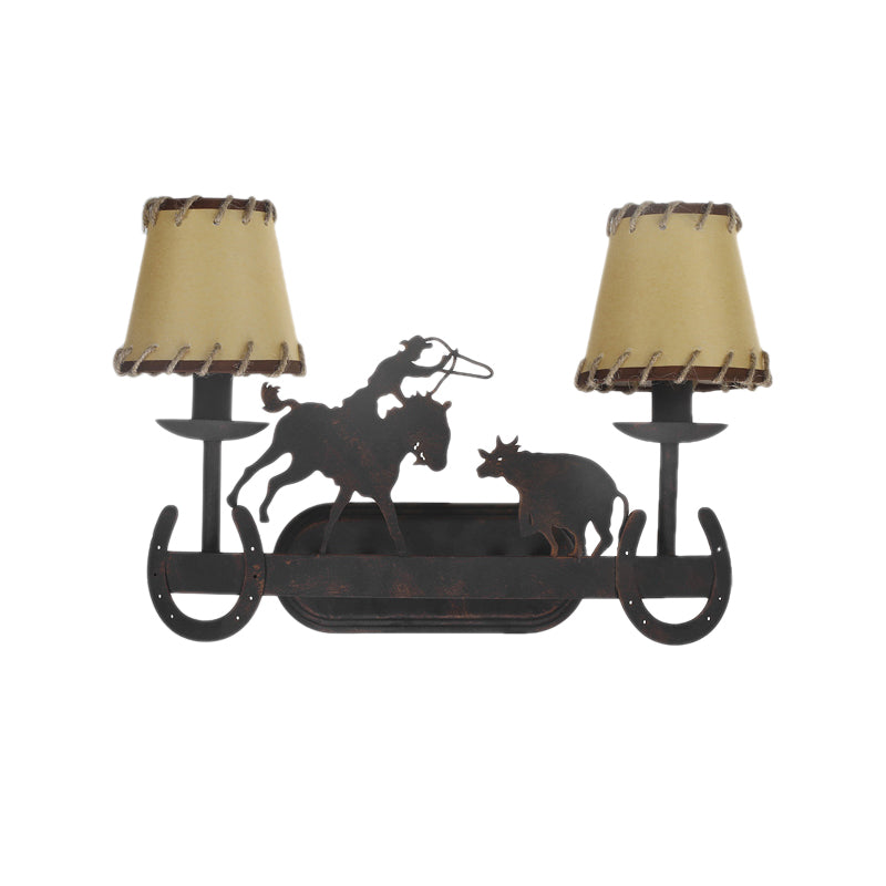 2-Bulb Conical Sconce Lamp Country Rust Metal Wall Mounted Light for Restaurant with Animal Accents Clearhalo 'Wall Lamps & Sconces' 'Wall Lights' Lighting' 229990