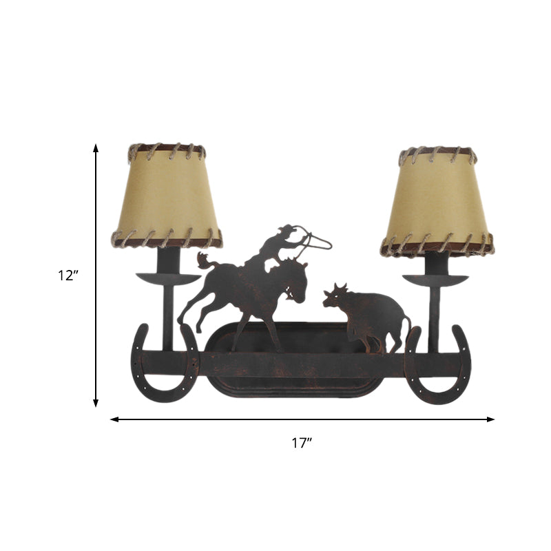 2-Bulb Conical Sconce Lamp Country Rust Metal Wall Mounted Light for Restaurant with Animal Accents Clearhalo 'Wall Lamps & Sconces' 'Wall Lights' Lighting' 229991