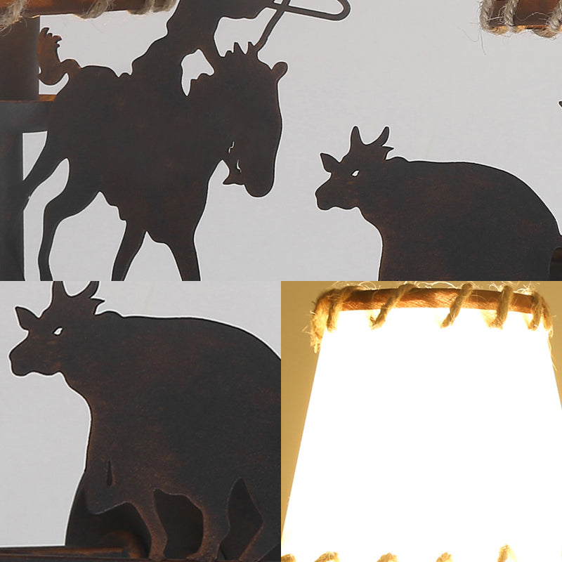 2-Bulb Conical Sconce Lamp Country Rust Metal Wall Mounted Light for Restaurant with Animal Accents Clearhalo 'Wall Lamps & Sconces' 'Wall Lights' Lighting' 229992