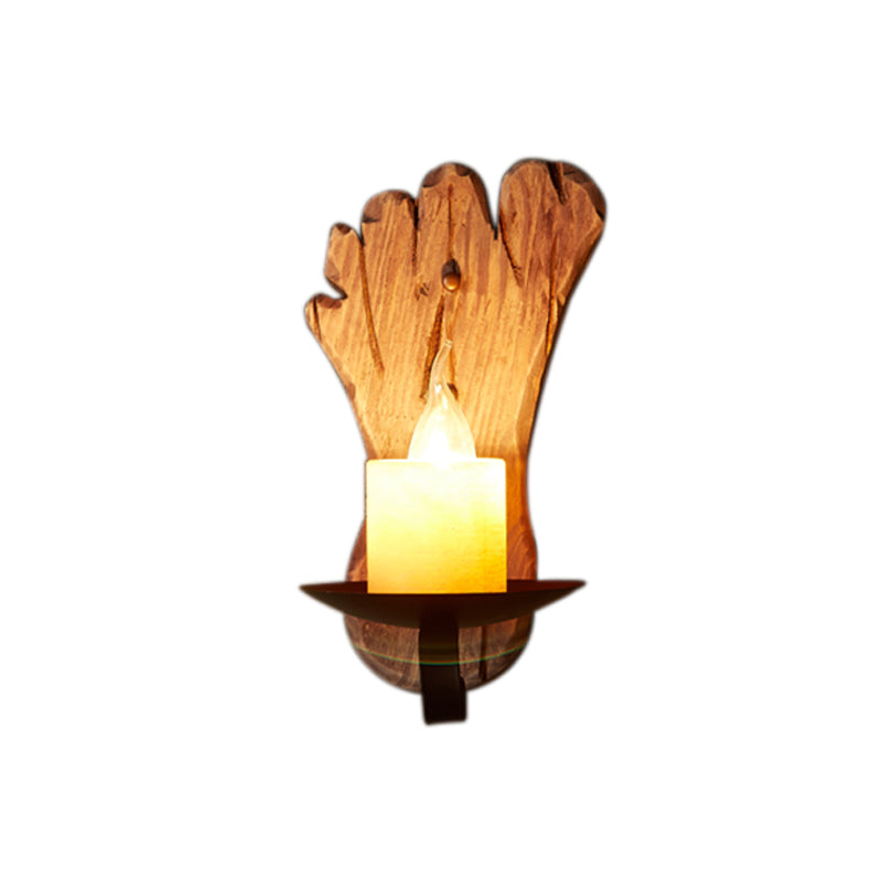 1 Light Wall Lamp Lighting Country Candle Marble Sconce Light Fixture in Black with Foot Print Wooden Backplate Clearhalo 'Wall Lamps & Sconces' 'Wall Lights' Lighting' 229995