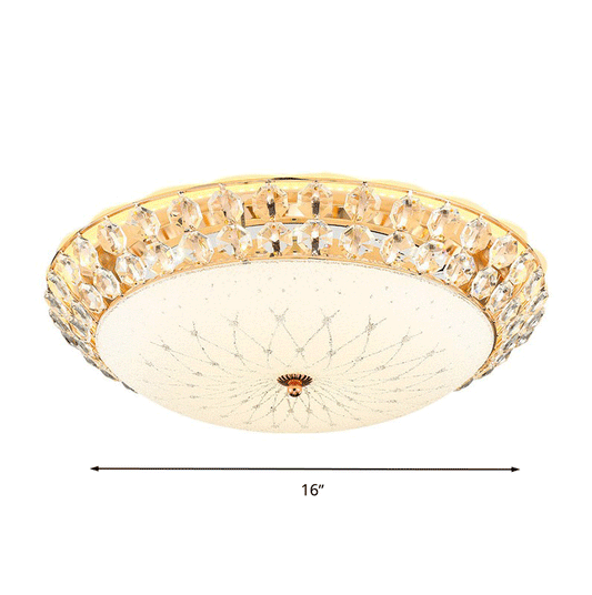 Dome Living Room Flush Light White Glass LED Simplicity Ceiling Lamp with Faceted Crystal Accent, 12"/16"/19.5" Wide Clearhalo 'Ceiling Lights' 'Close To Ceiling Lights' 'Close to ceiling' 'Flush mount' Lighting' 22