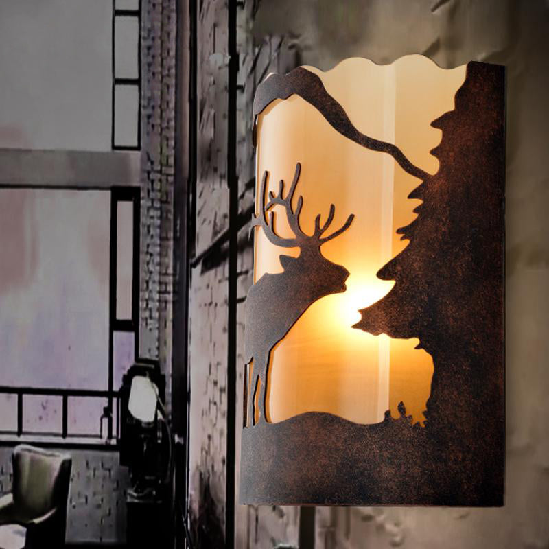 Metal Rust Sconce Lamp Half Cylinder 1-Light Country Wall Mounted Lighting with Fabric Shade Clearhalo 'Wall Lamps & Sconces' 'Wall Lights' Lighting' 230004