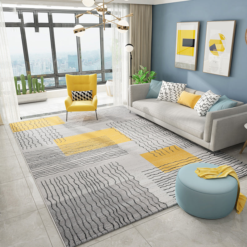 Comfort Living Room Rug Multi Colored Stripe Pattern Indoor Rug Polypropylene Pet Friendly Easy Care Area Carpet Gray-Yellow Clearhalo 'Area Rug' 'Modern' 'Rugs' Rug' 2300041