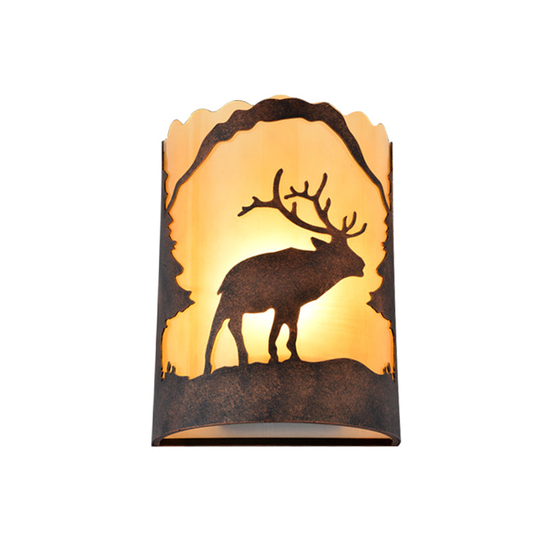 Metal Rust Sconce Lamp Half Cylinder 1-Light Country Wall Mounted Lighting with Fabric Shade Clearhalo 'Wall Lamps & Sconces' 'Wall Lights' Lighting' 230006