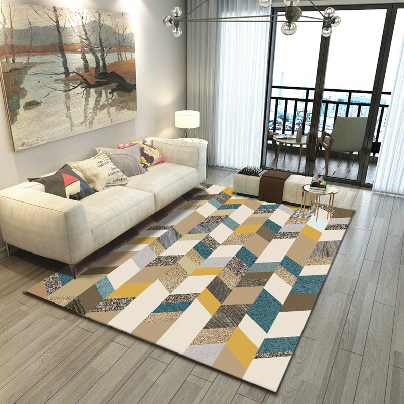 Scandinavian Living Room Rug Multi Colored Geometric Print Area Carpet Polyster Non-Slip Backing Easy Care Area Rug Yellow-Blue Clearhalo 'Area Rug' 'Modern' 'Rugs' Rug' 2300074