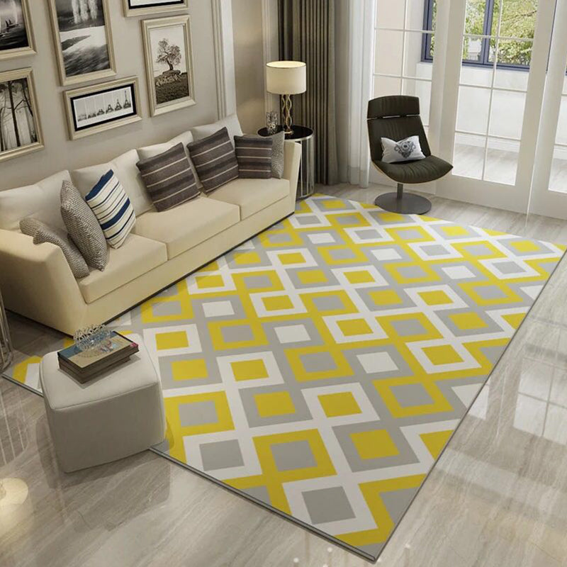 Scandinavian Living Room Rug Multi Colored Geometric Print Area Carpet Polyster Non-Slip Backing Easy Care Area Rug Yellow Clearhalo 'Area Rug' 'Modern' 'Rugs' Rug' 2300076