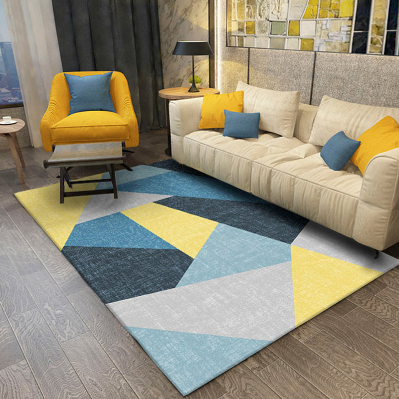 Natural Living Room Rug Multi Colored Geometric Print Indoor Rug Synthetics Non-Slip Backing Washable Area Carpet Blue-Yellow Clearhalo 'Area Rug' 'Modern' 'Rugs' Rug' 2300129