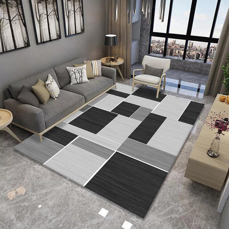 Multi Colored Novelty Rug Polypropylene Geometric Printed Area Carpet Non-Slip Backing Washable Rug for Parlor Black-White Clearhalo 'Area Rug' 'Modern' 'Rugs' Rug' 2300174