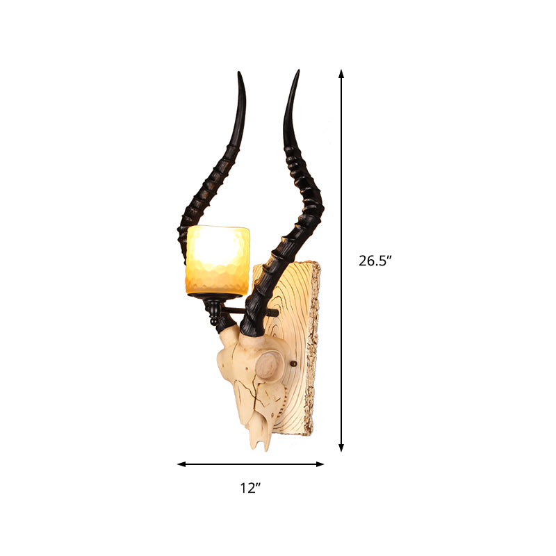 Black Gazelle Wall Lighting Rustic Resin 1 Light Indoor Sconce Lamp with Water Glass Shade Clearhalo 'Wall Lamps & Sconces' 'Wall Lights' Lighting' 230018