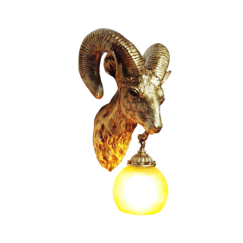 Resin Gold Sconce Lamp Goat 1-Light Country Style Wall Mounted Lighting with Crystal/Glass Shade Clearhalo 'Wall Lamps & Sconces' 'Wall Lights' Lighting' 230029