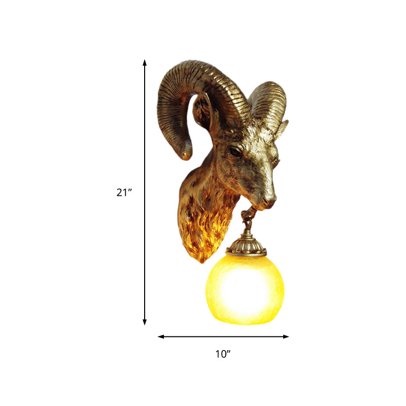 Resin Gold Sconce Lamp Goat 1-Light Country Style Wall Mounted Lighting with Crystal/Glass Shade Clearhalo 'Wall Lamps & Sconces' 'Wall Lights' Lighting' 230030