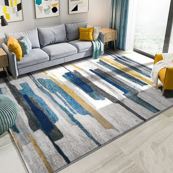 Creative Abstract Rug Multicolor Industrial Rug Polyester Pet Friendly  Non-Slip Backing Washable Area Rug for Living Room