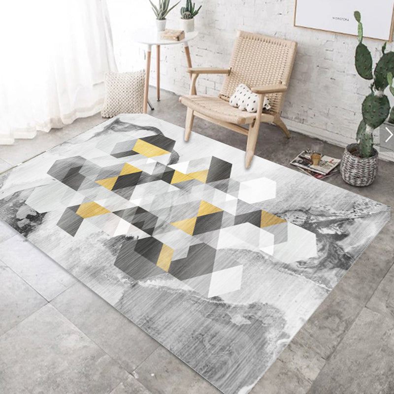 Gray/White Washable Geometric Indoor Doormats with Non Slip Backing