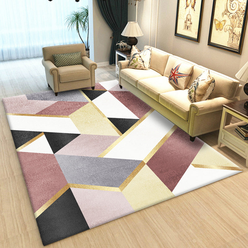 Scandinavian Living Room Rug Multi Color Geometric Pattern Area Carpet Polyster Pet Friendly Easy Care Rug Pink Clearhalo 'Area Rug' 'Modern' 'Rugs' Rug' 2300496