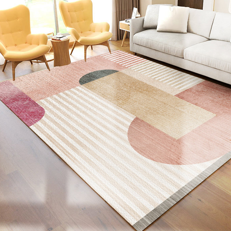 Scandinavian Living Room Rug Multi Color Geometric Pattern Area Carpet Polyster Pet Friendly Easy Care Rug Nude Pink Clearhalo 'Area Rug' 'Modern' 'Rugs' Rug' 2300503