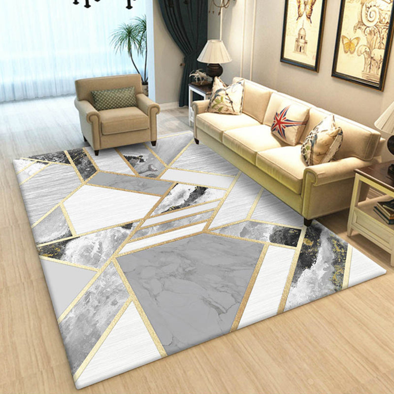 Scandinavian Living Room Rug Multi Color Geometric Pattern Area Carpet Polyster Pet Friendly Easy Care Rug Gray-White Clearhalo 'Area Rug' 'Modern' 'Rugs' Rug' 2300508