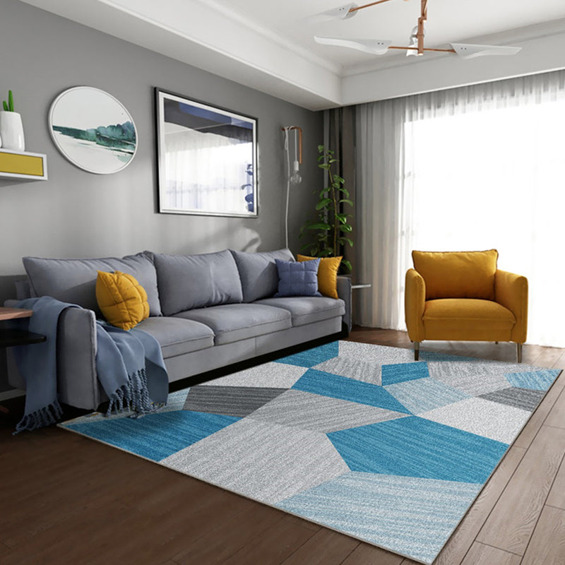 Modern Living Room Rug Multi Colored Geometric Area Rug Cotton Blend Pet Friendly Easy Care Carpet Blue Clearhalo 'Area Rug' 'Modern' 'Rugs' Rug' 2300763