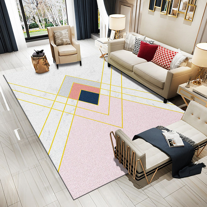 Modern Living Room Rug Multi Colored Geometric Area Rug Cotton Blend Pet Friendly Easy Care Carpet Nude Pink Clearhalo 'Area Rug' 'Modern' 'Rugs' Rug' 2300765