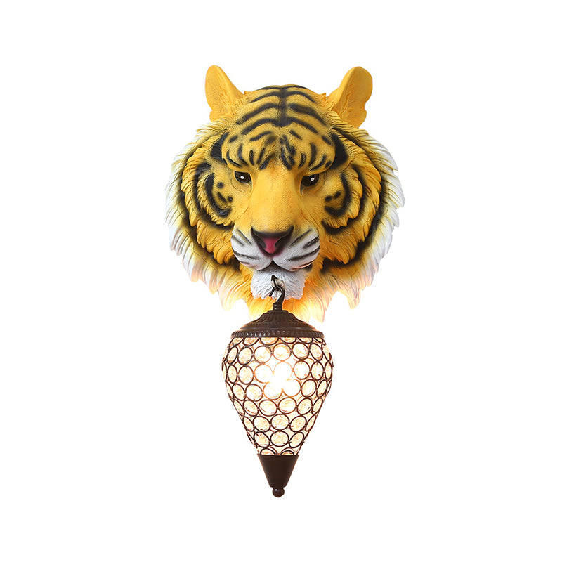 Yellow 1 Light Sconce Light Rustic Resin Tiger Wall Lighting Fixture for Living Room with Teardrop Crystal Shade Clearhalo 'Wall Lamps & Sconces' 'Wall Lights' Lighting' 230078